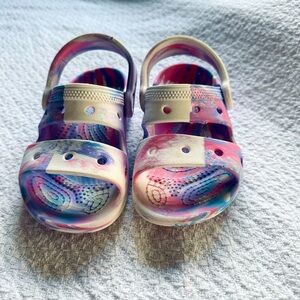 Pink Tye Dye Toddled sz 9 crocs sandals Barely Used